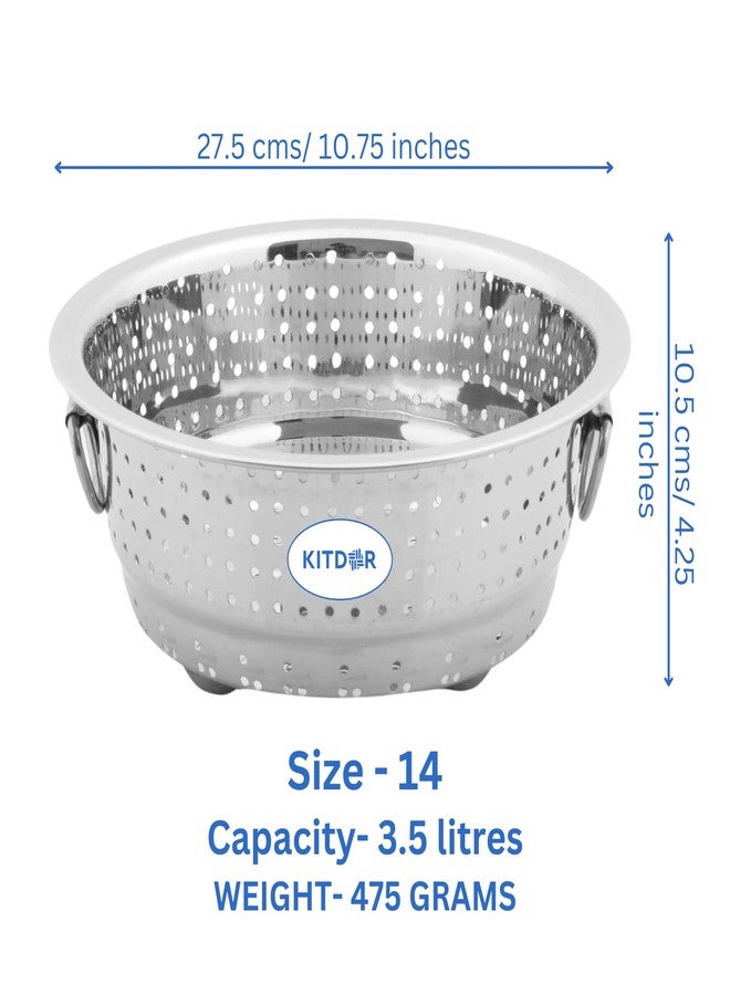 Kitdor Stainless Steel Rice Strainer for Kitchen (Regular) | Steel Colander for Washing Vegetables, Fruits, Rice, Pulses, Noodles and Pasta (with Stand and Handles) - Image 2